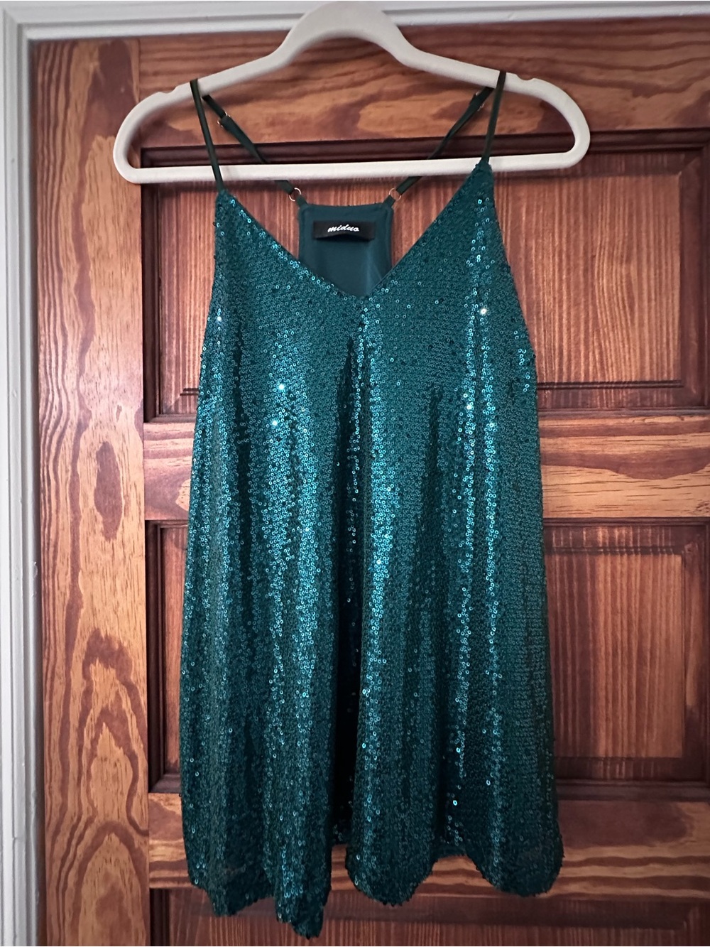 Emerald Green Sequin Slip Shirt with V-Neck